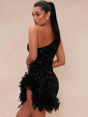 Black Off-Shoulder Sequin Dress