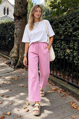 Gingham Print Elastic Waist Drawstring Lounge Pant