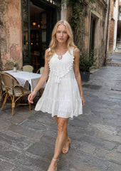 U-Neck Sleeveless Lace Fringe Boho Dress