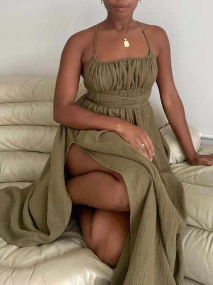 Tube Top Lace Up Side Slit Party Dress