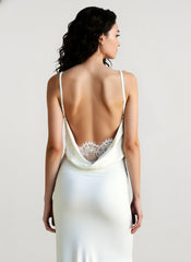 Solid Cowl Neck Backless Lace Patchwork Maxi Dress