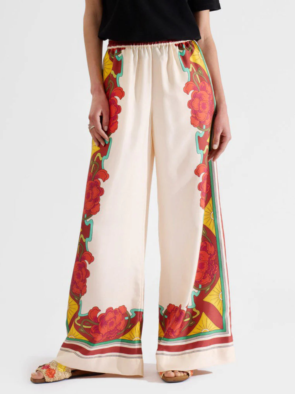 Floral Print Wide-Leg Pants