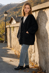 Loose Fit Rabbit Hair Knit Cardigan
