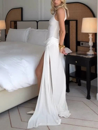 Round Neck Sleeveless Ruched Bodycon Dress
