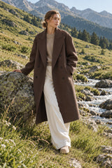 Solid Double-Breasted Turn-Down Overcoat