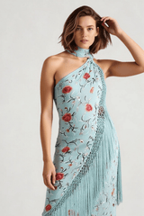 Halter Neck Printed Fringe Boho Dress