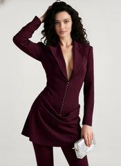 Solid Tailored Deep V Neck Slim Waist Mini Dress