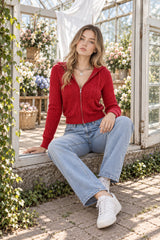 Hooded Button Graceful Front Knit Cardigan