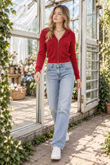 Hooded Button Graceful Front Knit Cardigan