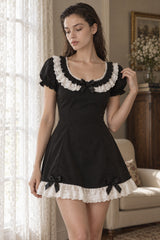 Sweet Lace Ruffle Waist Mini Dress