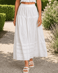 Lace Panel Asymmetrical Maxi Skirt