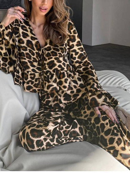 Long Sleeve Leopard Pajama Set