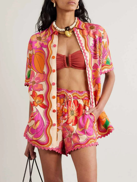 Tropical Hibiscus Print Two Piece Set