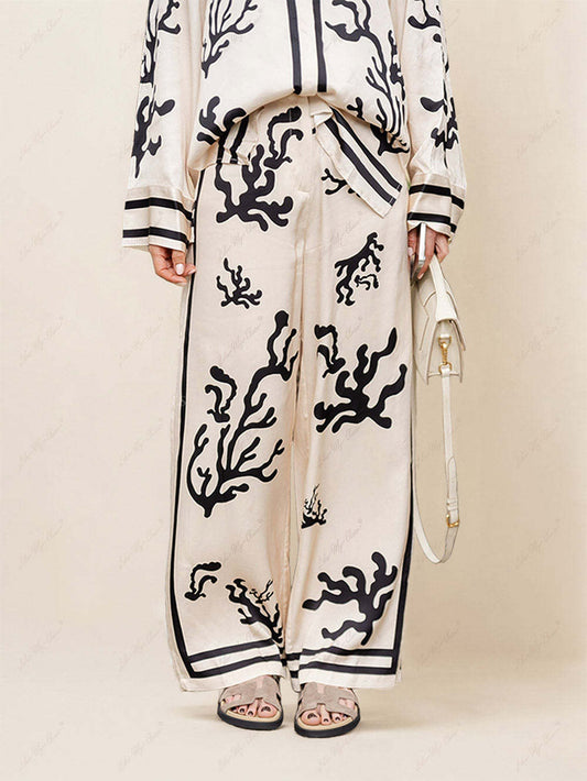 Wide-Leg Print Trousers