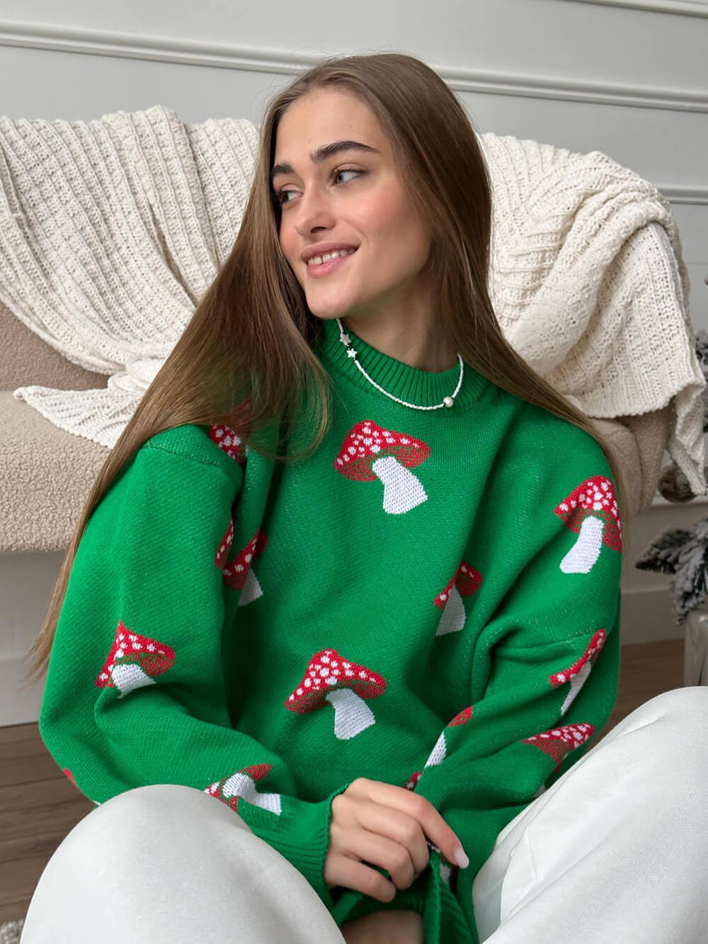 Mushroom Print Contrast Sweater