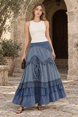 Plus Size Women's Summer Vintage Ruffles Oversized Lace Maxi Skirts