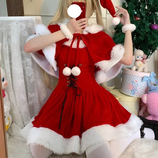 Plush Patchwork Mini Dress with Shawl