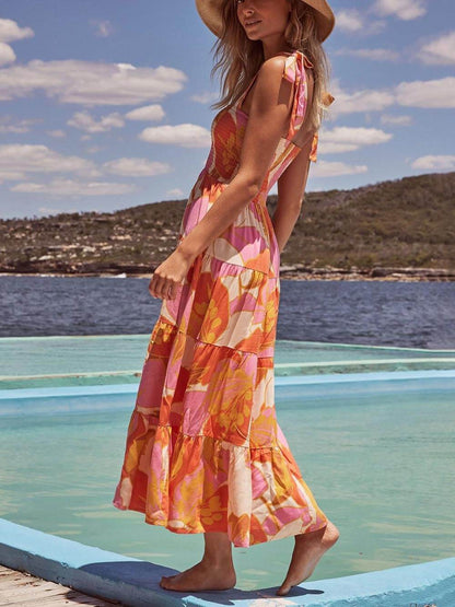 Sea Charm Sleeveless Pleated Print Cami Dress