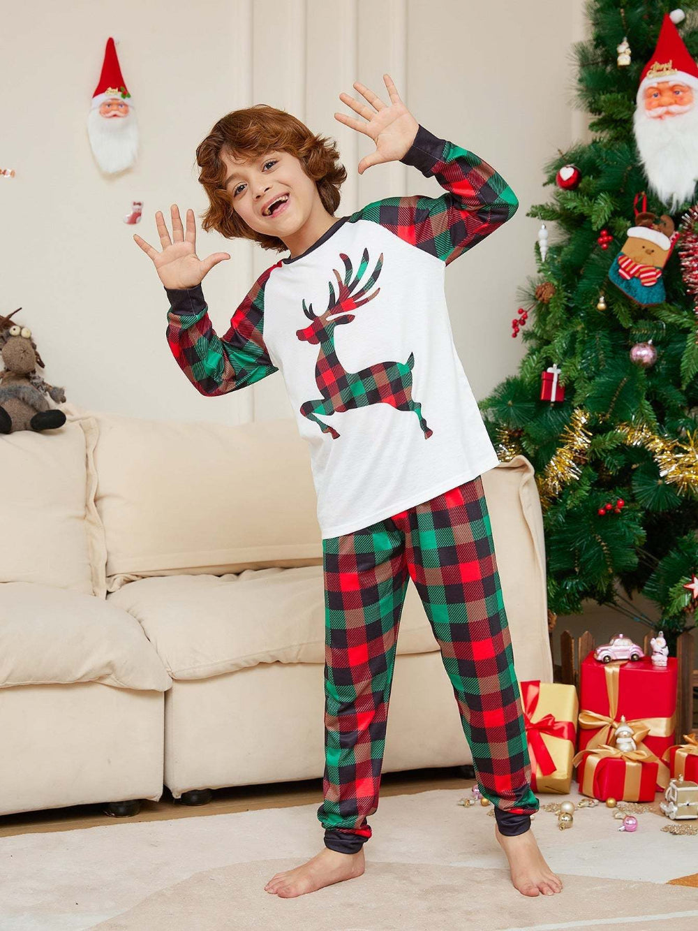 Christmas Checkered Deer Family Pajama Set