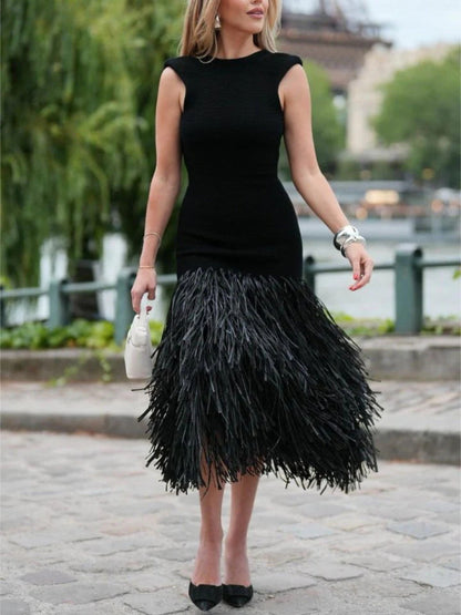 Raffia Fringed Elegant Midi Dress