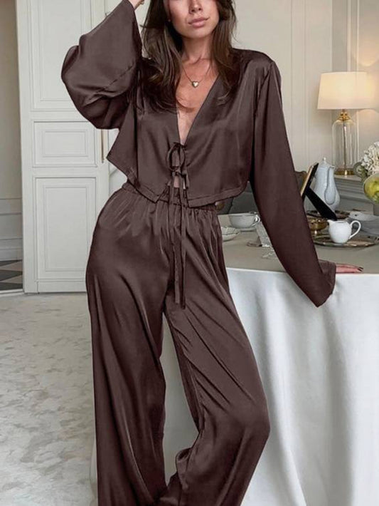 Lace Up Cardigan Loungewear Set