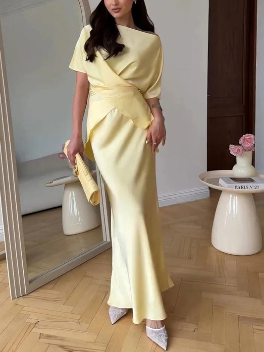 Asymmetric Drape Satin Blouse