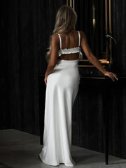 Slim Fit Backless Satin Maxi Dress