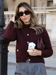 Cropped Single-Breasted Knit Cardigan