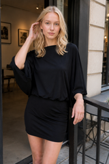 Chic Back Deep V Cowl Neck Loose Mini Dress