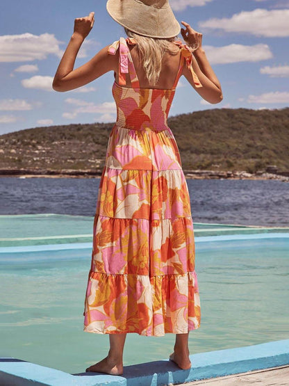 Sea Charm Sleeveless Pleated Print Cami Dress