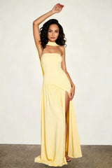 Solid Bustier High Slit Formal Dress
