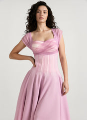 Soft Mesh Waist Flared Prom Dress