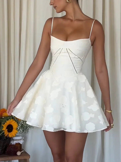 V-neck Floral Lace Elegant Light Mini Gown