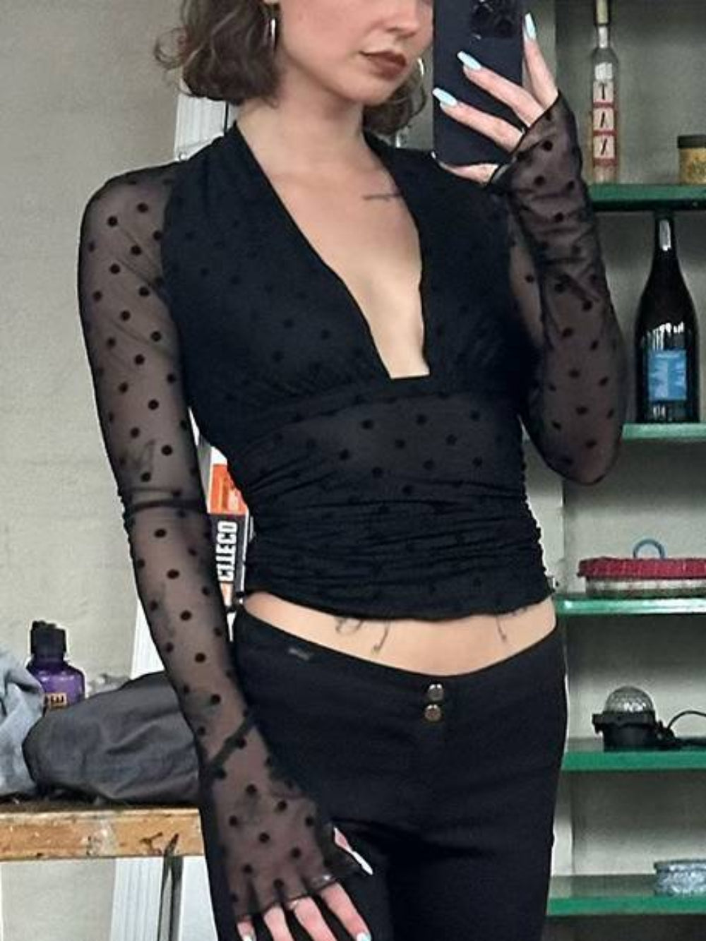 Polka Dot Lace Sheer Top