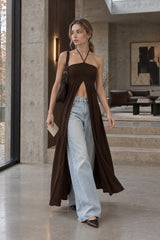 Versatile Flowy Slit Halter Slim Blouse