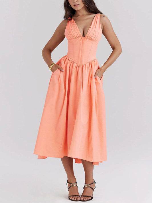 Retro Palace Style Deep V-Neck Dress