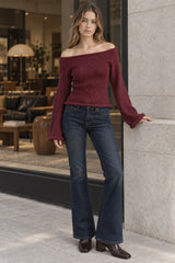 Solid Off Shoulder Rolled Edge Loose Knit Sweater