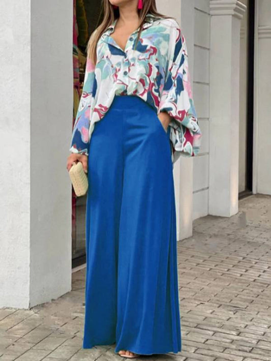 Wide Leg Pants & Print Shirt Set
