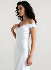 Vintage Satin Mermaid Off Shoulder Maxi Dress