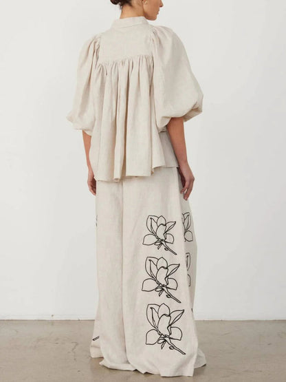 Vintage Floral Wide-Leg Pants