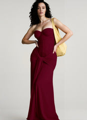 Chiffon Sash Strapless Fitted Maxi Dress