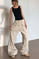 Straight Flared Vintage Washed Multi Pocket Cargo Pants