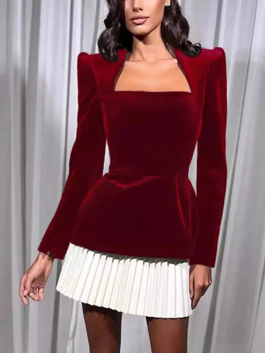 Elegant Colorblock Pleated Detail Mini Dress