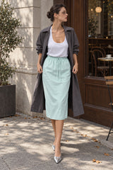 Cotton Drawstring Midi Skirt