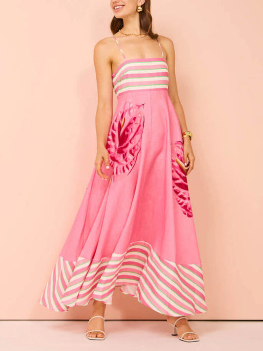 Sexy Cami Floral High-Waist Flared Dress
