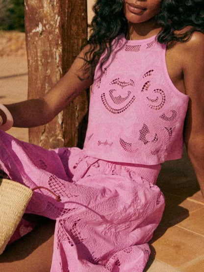 Hollow Lace Sleeveless Crop Top