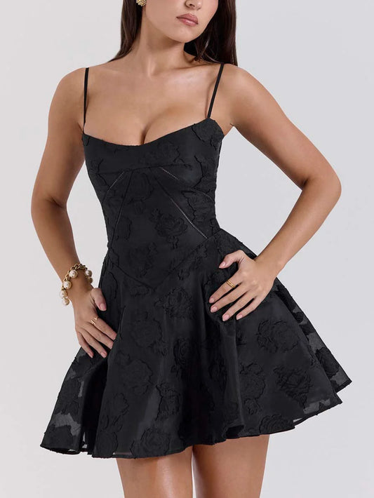V-neck Floral Lace Elegant Light Mini Gown