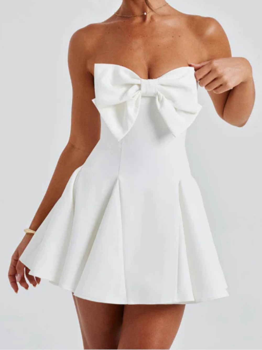 Elegant Strapless Bow Accent Mini Dress