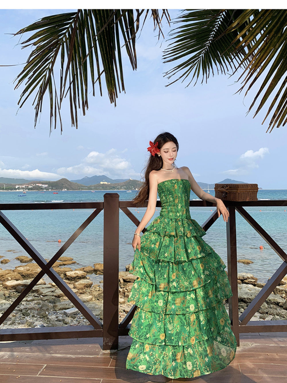 Strapless Layered Bandeau Floral Print Dress