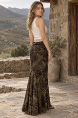 Slim Boho Print Fishtail Maxi Skirt